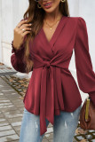 Puff Sleeves V Neck Bowknot Top