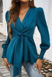 Puff Sleeves V Neck Bowknot Top