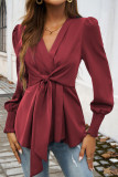 Puff Sleeves V Neck Bowknot Top