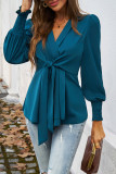 Puff Sleeves V Neck Bowknot Top