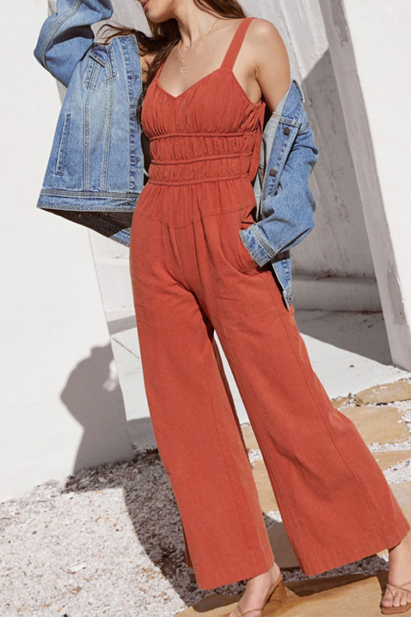 Red Wide Leg One Piece Overall Jumpsuit