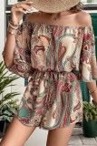 Off Shoulder Paisley Print One Piece Romper