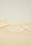 Beige Splicing Round Neck Pullover Sweatshirt