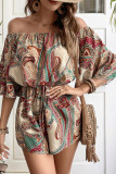 Off Shoulder Paisley Print One Piece Romper