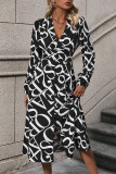 Black Letter Print Button Up Shirt Dress