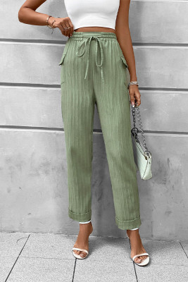 Green Textured Elastic Waist Pants