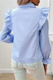 Blue Ruffle Puff Sleeves Shirt