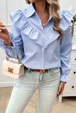Blue Ruffle Puff Sleeves Shirt