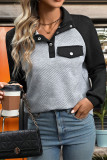 Stand Collar Colorblock Textured Sweatshirt
