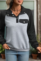 Stand Collar Colorblock Textured Sweatshirt