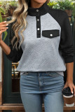 Stand Collar Colorblock Textured Sweatshirt