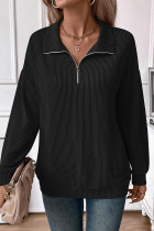Zipper Turndown Collar Long Sleeves Sweatshirt