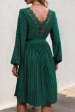 Green V Neck Puff Sleeves Smocked Dress