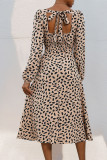 Square Neck Leopard Puff Sleeves Dress