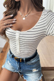 Stripes Long Sleeves U Neck One Piece Bodysuit