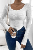 White Textured Long Sleeves Top