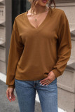 Brown V Neck Waffle Top