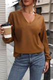 Brown V Neck Waffle Top