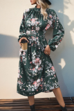 Green Floral Puff SLeeves Dress