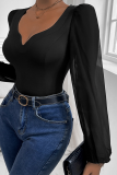 Black One Piece V Neck Bodysuit