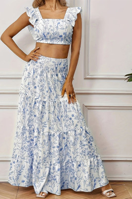 2PCS Ruffle Top and Skirt Set