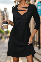 Black Ribbed Knitting Dress