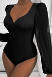 Black One Piece V Neck Bodysuit