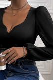 Black One Piece V Neck Bodysuit