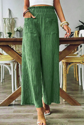 Green High Waist Pockets Smocked Pants