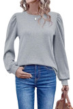 Grey Crew Neck Long Sleeves Top