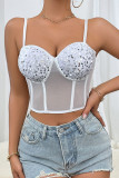 WHite Sequin Glitter Fish Bone Corset Top