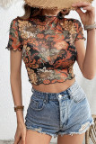Black Floral Ruffle Hem Top