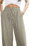 Black Stripes High Waist Pockets Pants
