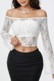 White Lace Off Shoulder Flare Sleeves Top