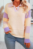 Polo Collar Colorblock Knitting Sweater