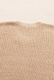 Light French Beige Contrast Striped 3/4 Sleeve Crew Neck Sweater