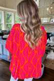 Rose Leafy Printed Smocked Lantern Sleeve Plus Size Blouse