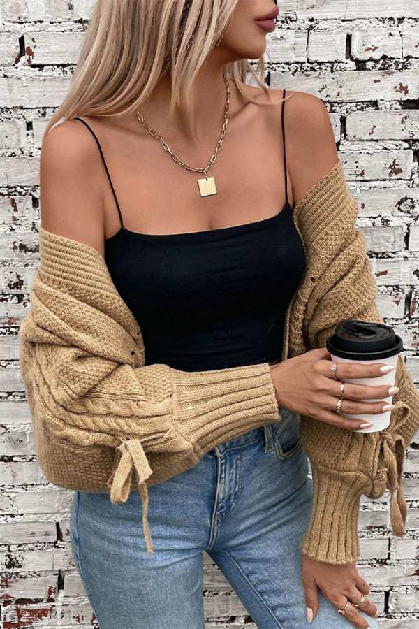 Solid Color Front Open Knitting Cardigan