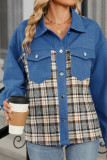 Patchwork Plaid Denim Jacket with Pockets