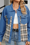 Patchwork Plaid Denim Jacket with Pockets