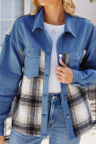 Patchwork Plaid Denim Jacket with Pockets