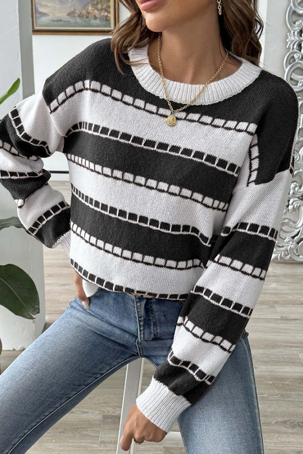 Splicing Colorblock Knitting Sweater