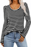 Crew Neck Stripes Long Sleeves Top