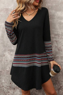 Plus Size Vintage Ethnic Design Long Sleeves Dress