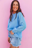 Myosotis Pearled Sleeves Drop Shoulder Round Neck Pullover Sweatshirt