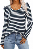 Crew Neck Stripes Long Sleeves Top