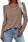 Crew Neck Stripes Long Sleeves Top