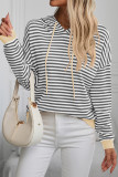 Hooded Drawstring Stripes Sweatshirt