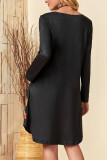 Black Ruffle Printed Long Sleeves Dress