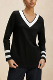Black V Neck Colorblock Splicing Top